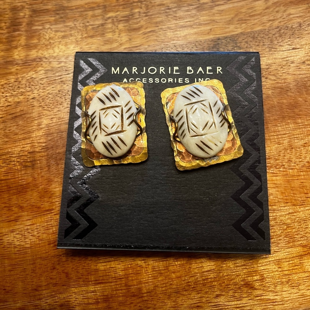 Marjorie Baer Vintage Mixed Metal Shapes with stone Clip On Earrings